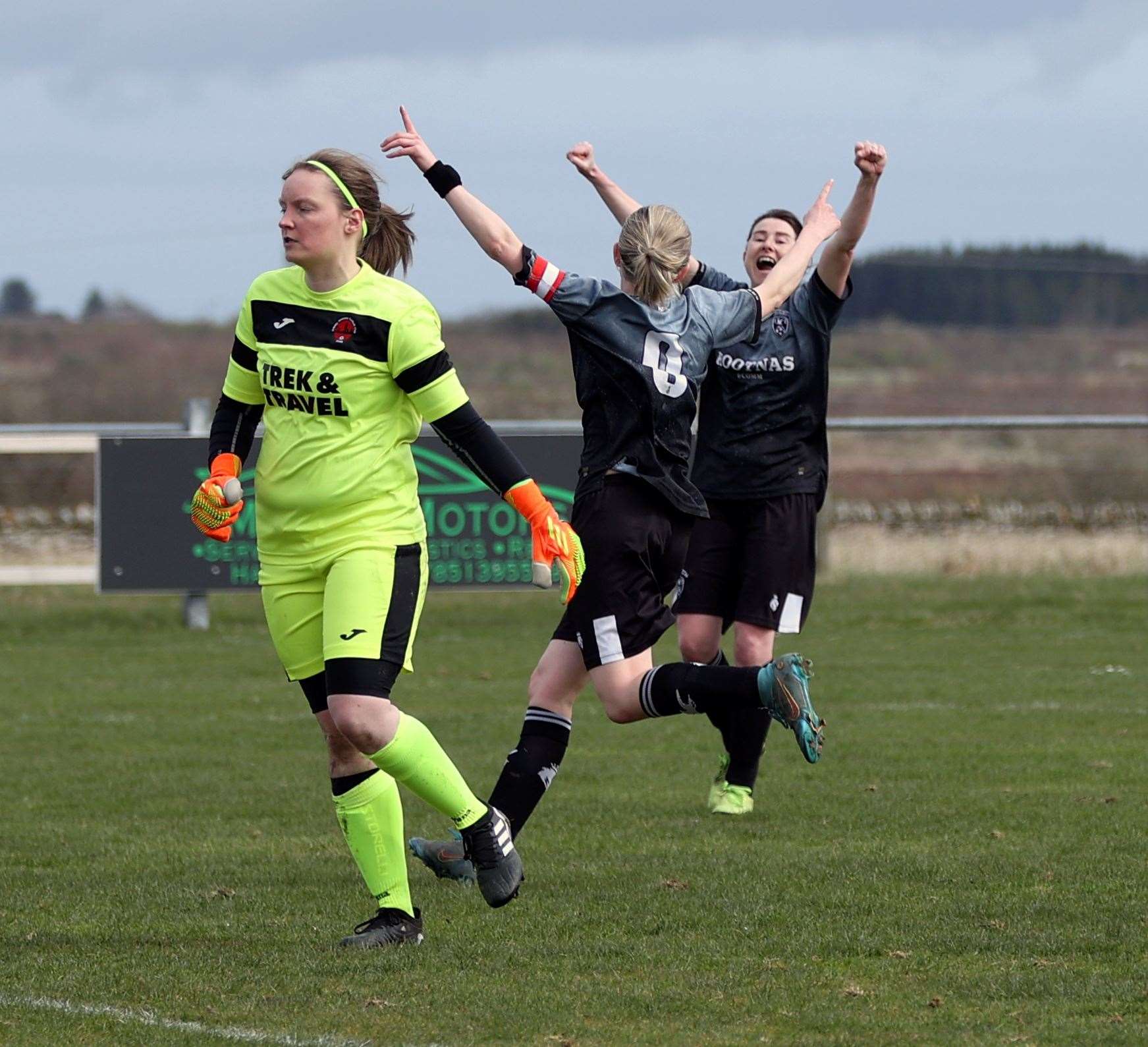 Carly Erridge turns to celebrate with Sophie Kinghorn after scoring the equaliser. Picture: James Gunn
