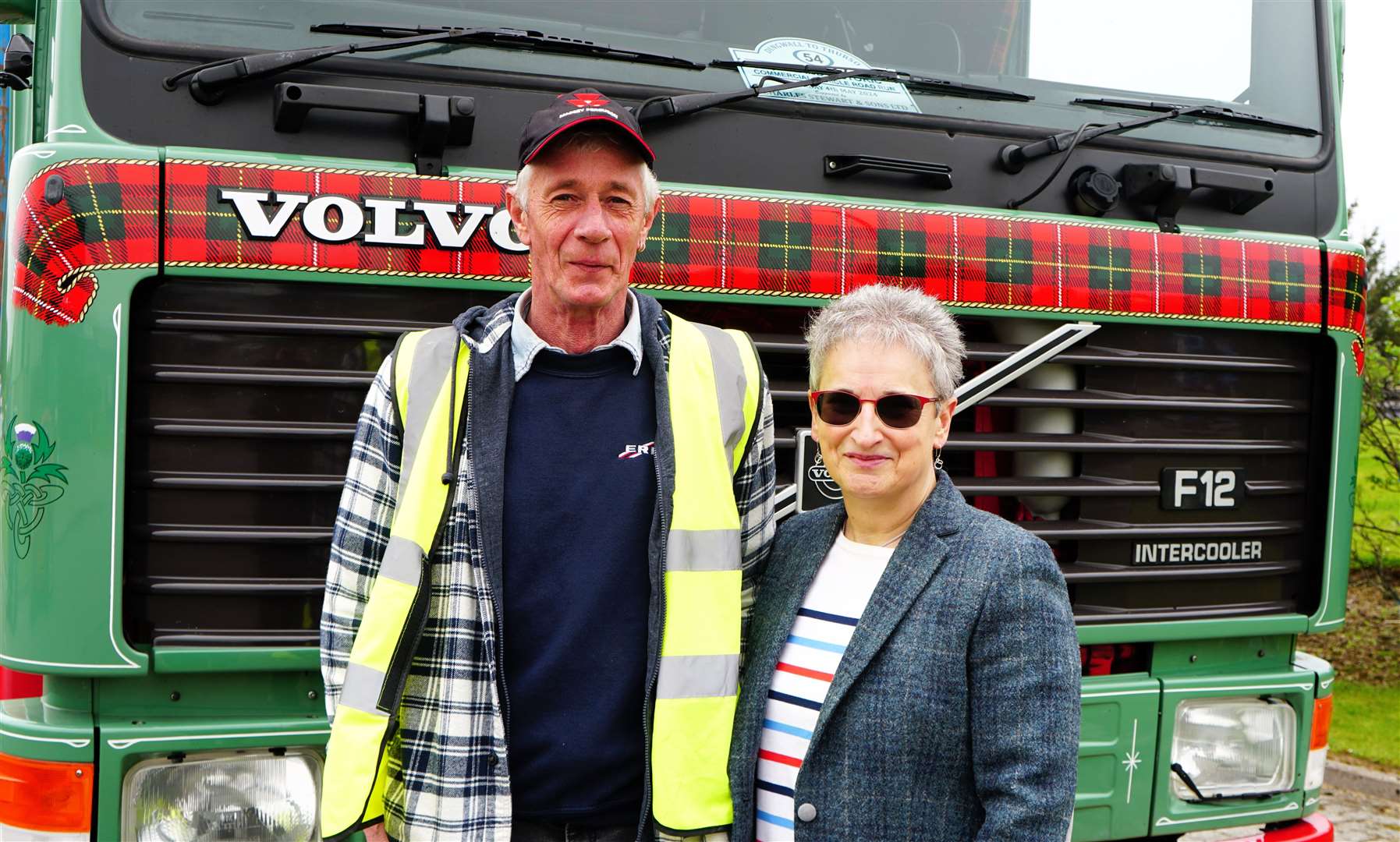 John Mackenzie and Trudy Morris at Thurso Business Park where many of the lorries were able to park up thanks to local companies Lionvolt and Denchi. Picture: DGS