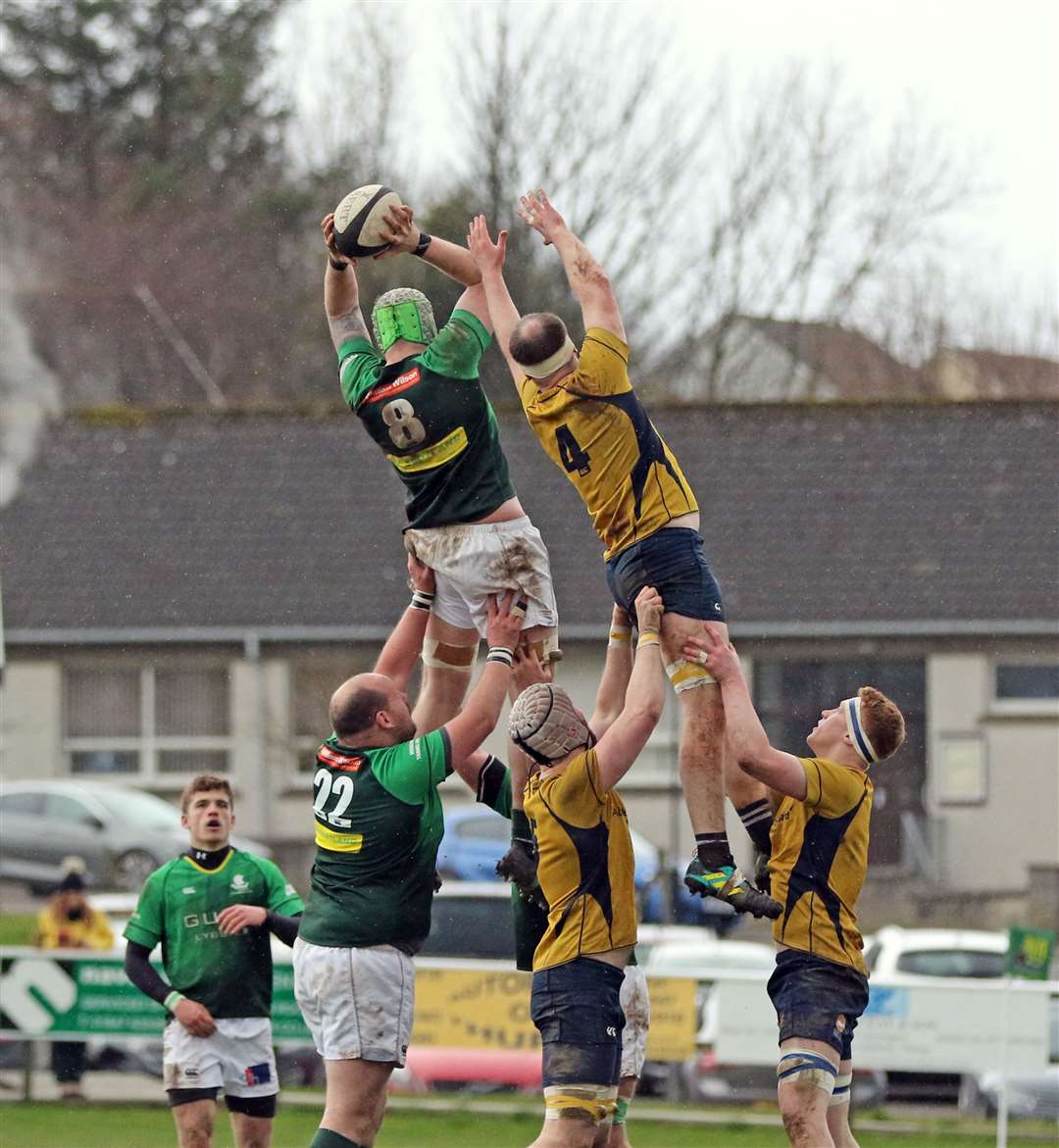 Grant Anderson wins a line-out for the Greens in the recent clash with Gordonians at Millbank. Picture: James Gunn