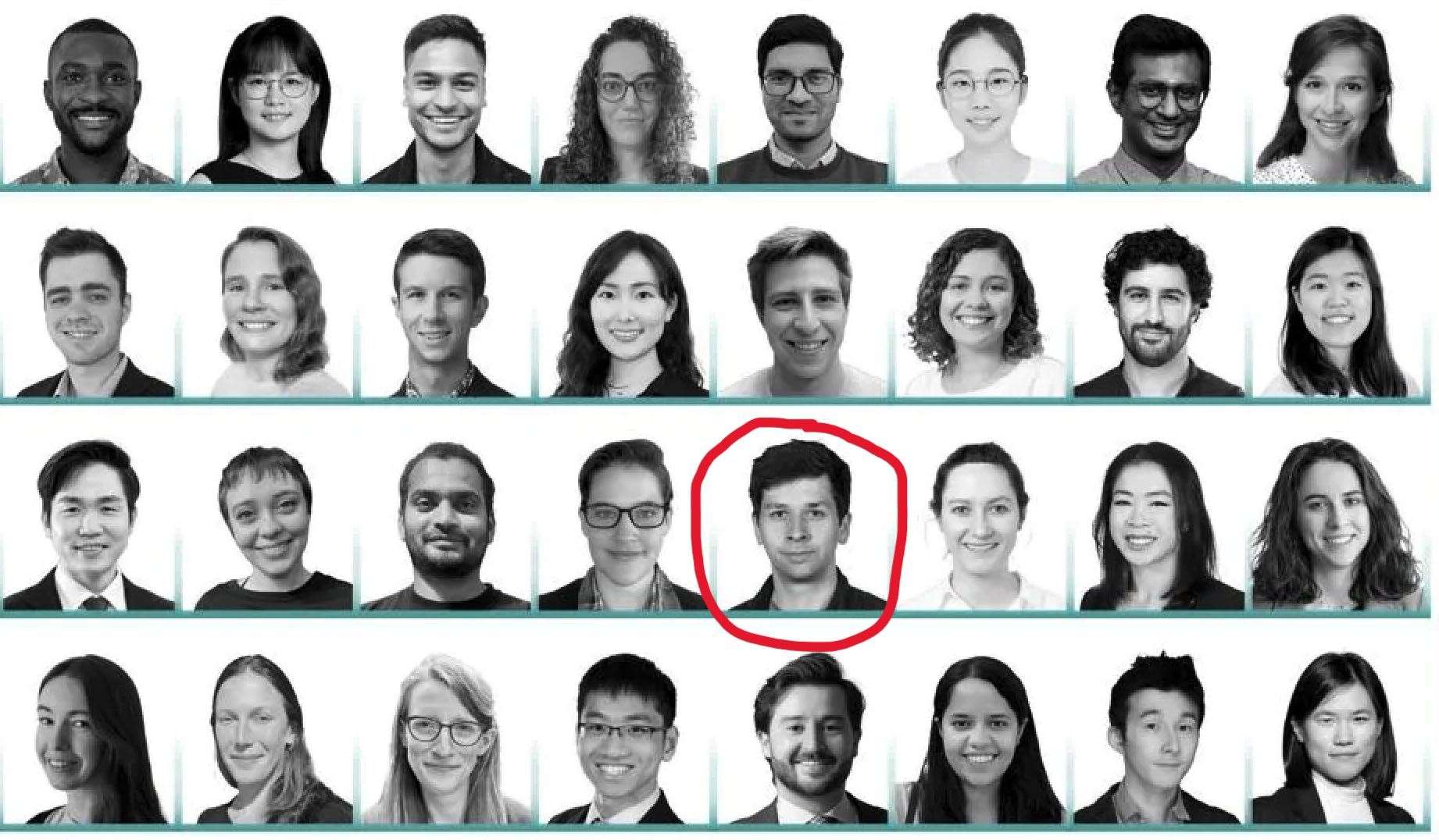 Tomi Baikie, circled, with the 31 other scientists who have been given the prestigious award.