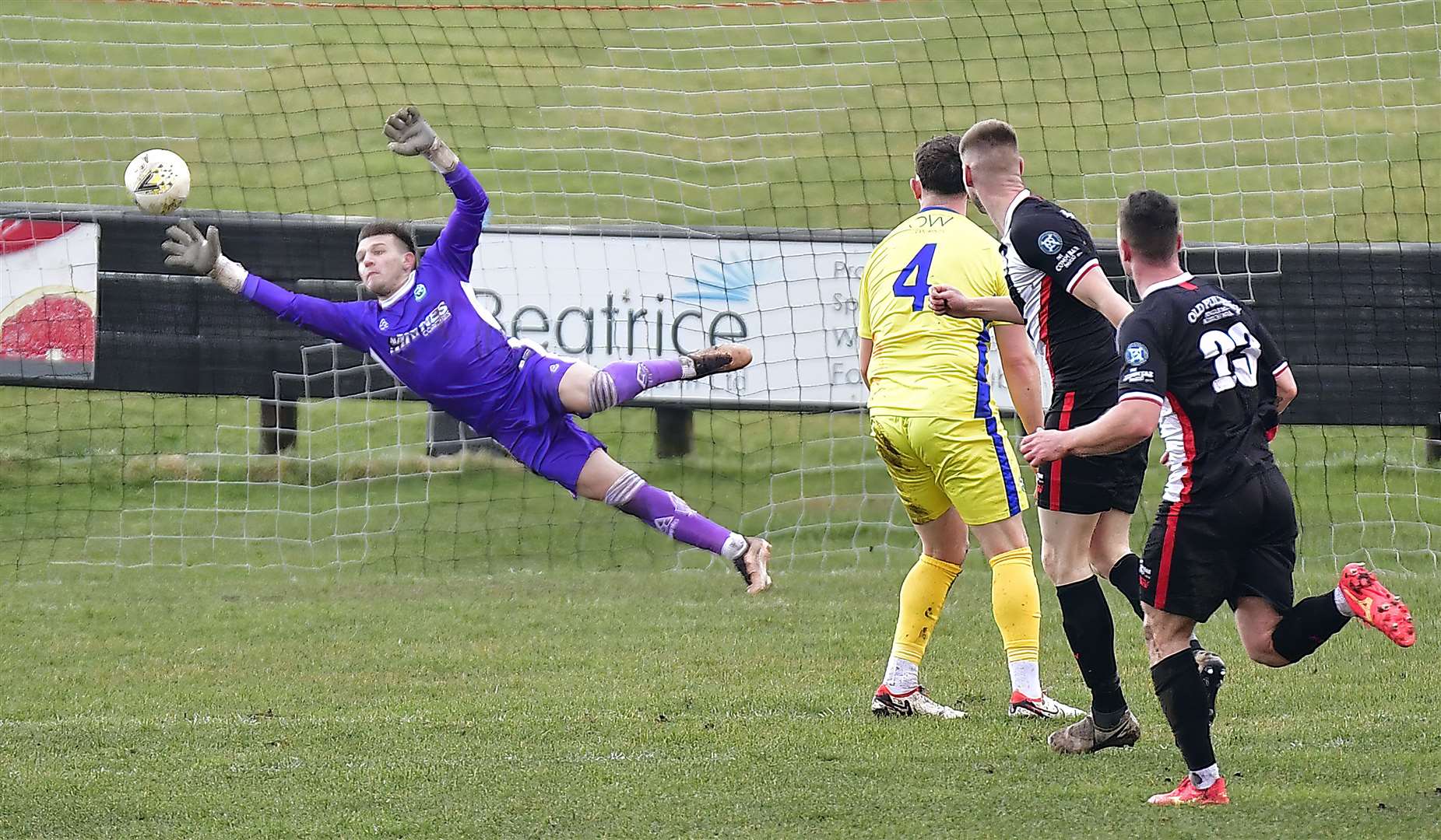 Marc Macgregor watches as his shot beats Buckie keeper Tom Ritchie for the opening goal at Harmsworth Park. Picture: Mel Roger