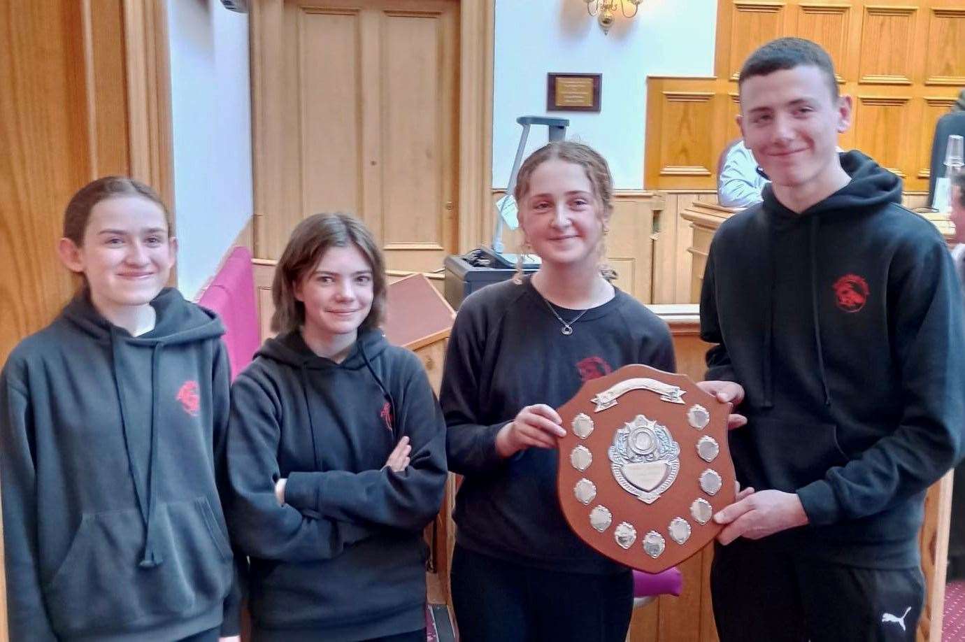 From left: Emily Wallace, Maree Ford and winners Ola Omand and Ellis Macdonald, all third-year pupils.