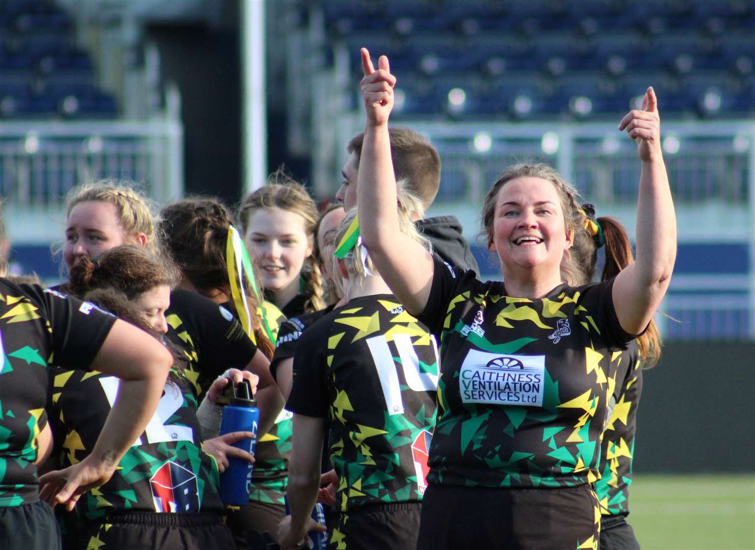 Lara Campbell leads the celebrations for the Krakens after the final whistle at Murrayfield Hive. Picture: Anja Johnston