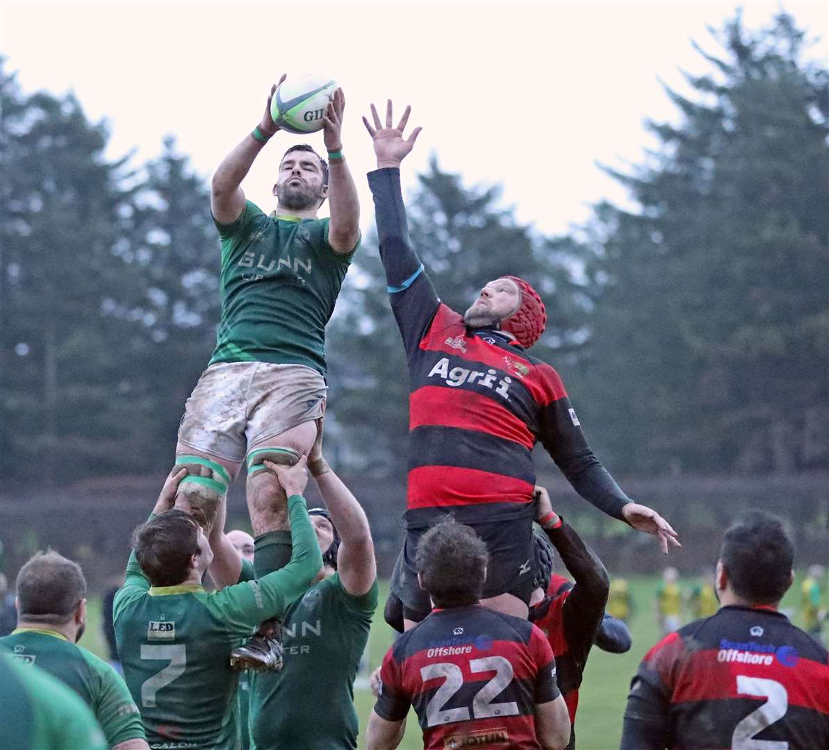 Caithness beat Aberdeenshire 26-14 at Millbank in December, but home games for the Greens have been few and far between this season. Picture: James Gunn
