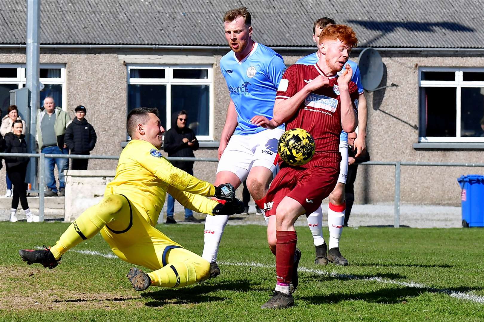 Rob McLean watches as Graeme Williamson makes a save during Wick Academy's 4-0 win at Keith on the last day of the Highland League season. Picture: Mel Roger