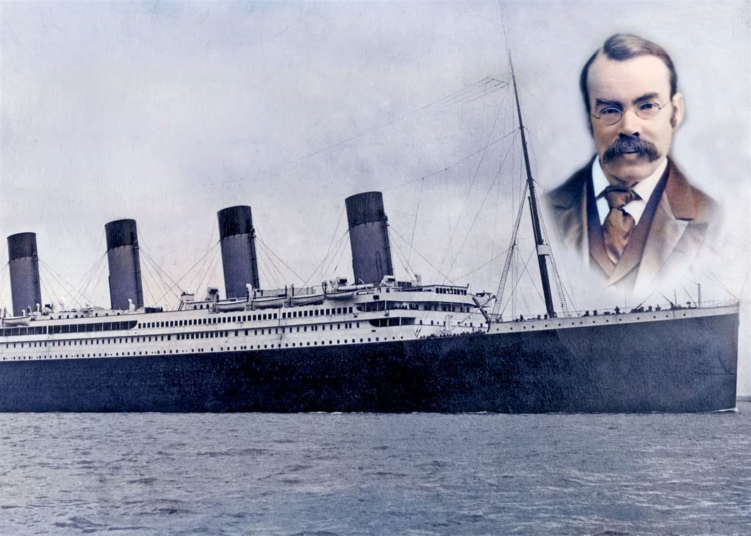 The ill-fated Titanic with Hugh Mill inset.