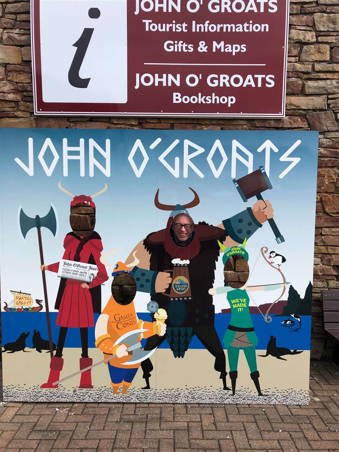 John O'Groats Brewery’s John Mainprize trying out the new Viking cutout photo board.