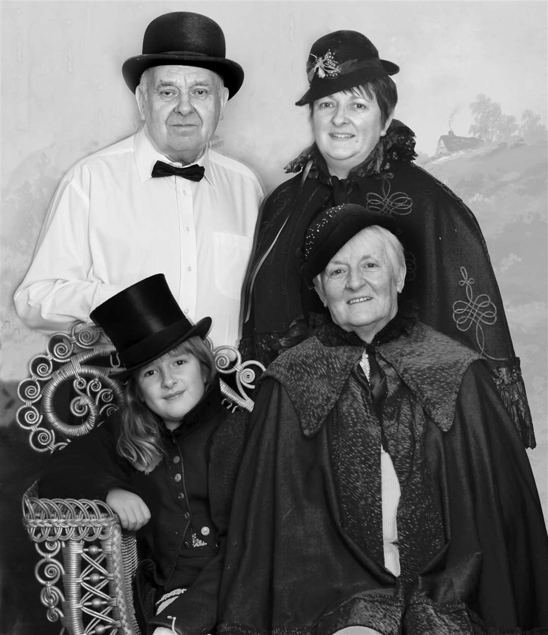 Three generations posing for an old-style photo in the replica Johnston studio at the 2019 New Year open day: Carol Robinson with her daughter Kirsten and her parents Liz and Dennis Henderson. Picture: Fergus Mather