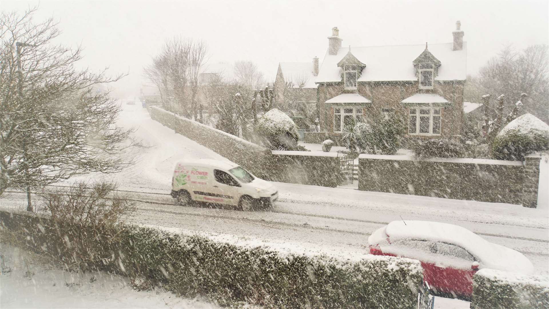 Snow falling in Wick this week. Picture: DGS