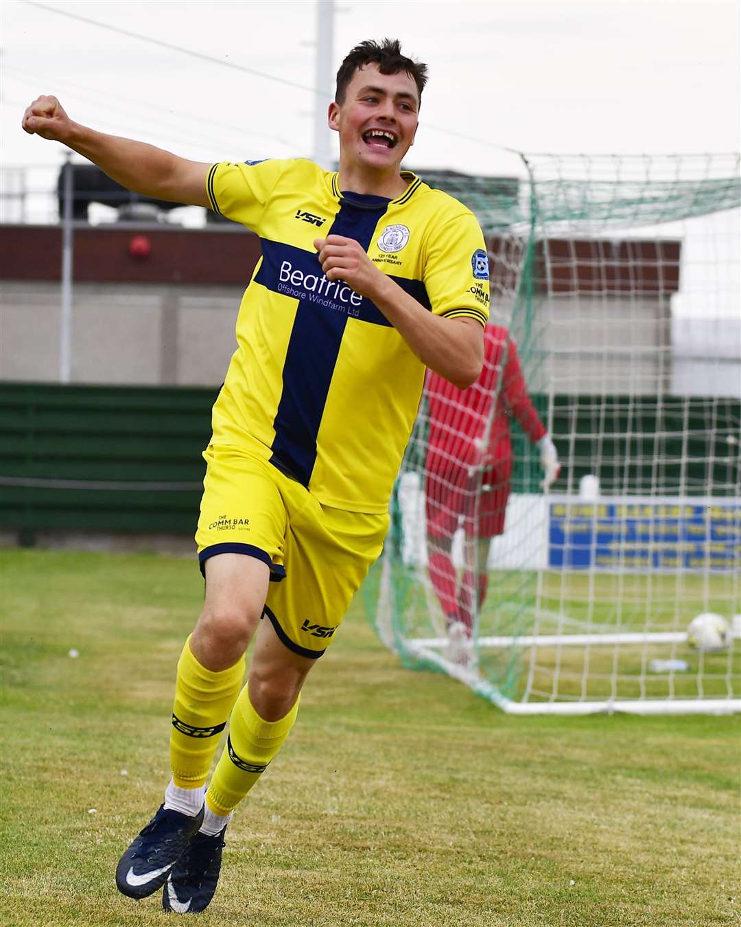 Ryan Campbell shows his delight after putting Wick Academy ahead against Buckie Thistle at Victoria Park. Picture: Mel Roger