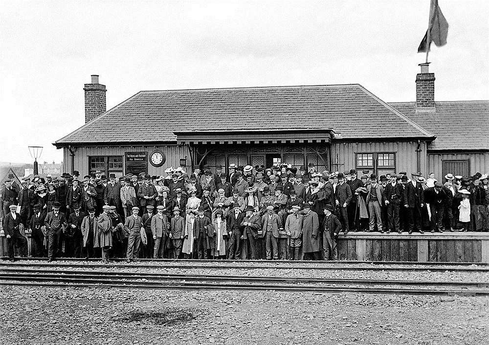 Crowd at Lybster station for its opening in 1903. Thrumster station opened in the same year. Copyright: The Wick Society/Johnston Collection