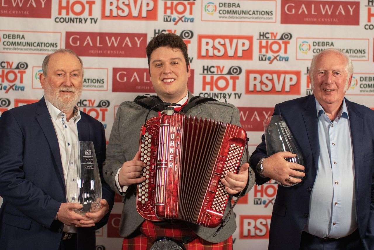 Brandon McPhee with veteran Irish musical duo Foster and Allen who were also award winners. Picture: Aisling O'Leary