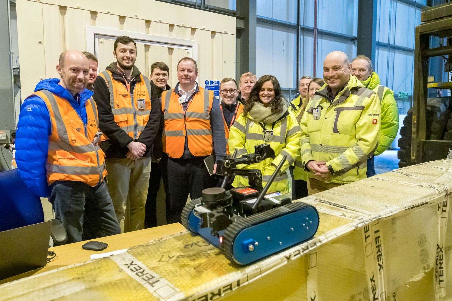 Representatives from the RAIN Hub and Dounreay staff, pictured with the remotely operated vehicle in early March.