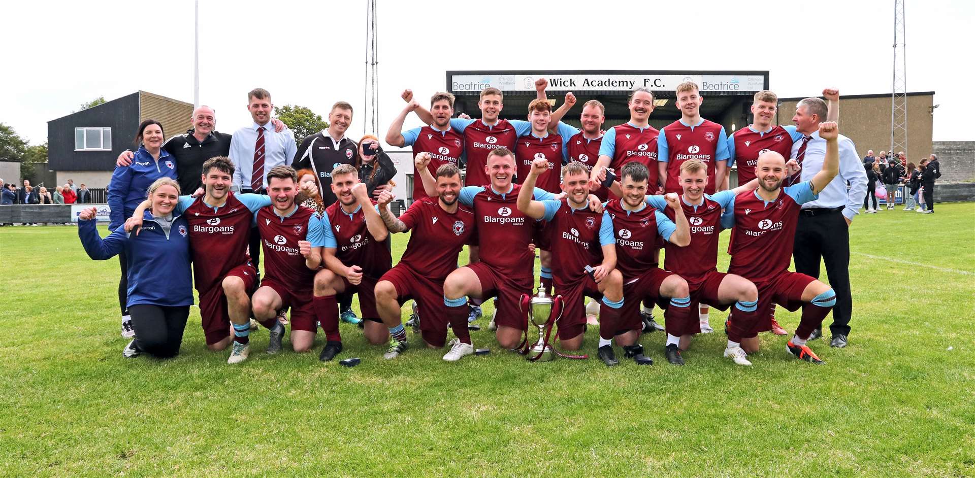 Pentland Utd players and officials celebrate winning the Highland Amateur Cup for a record ninth time on Saturday. Picture: James Gunn