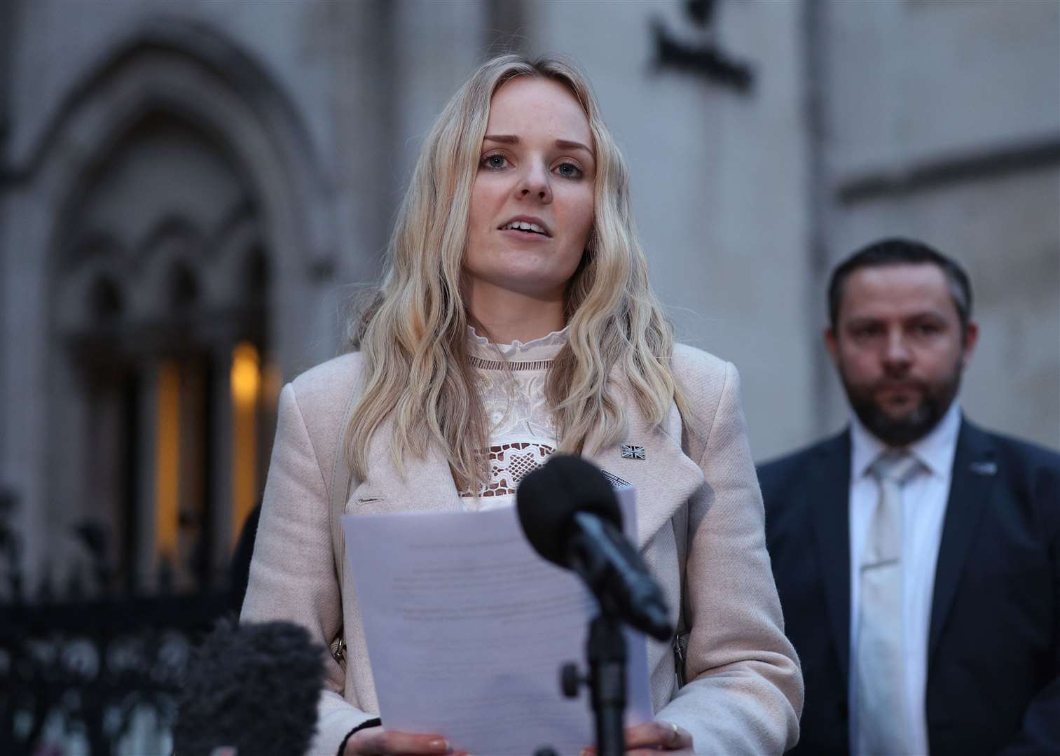 Lissie Harper, widow of Pc Andrew Harper, speaking to the media outside the Royal Courts of Justice in central London (Yui Mok/PA)