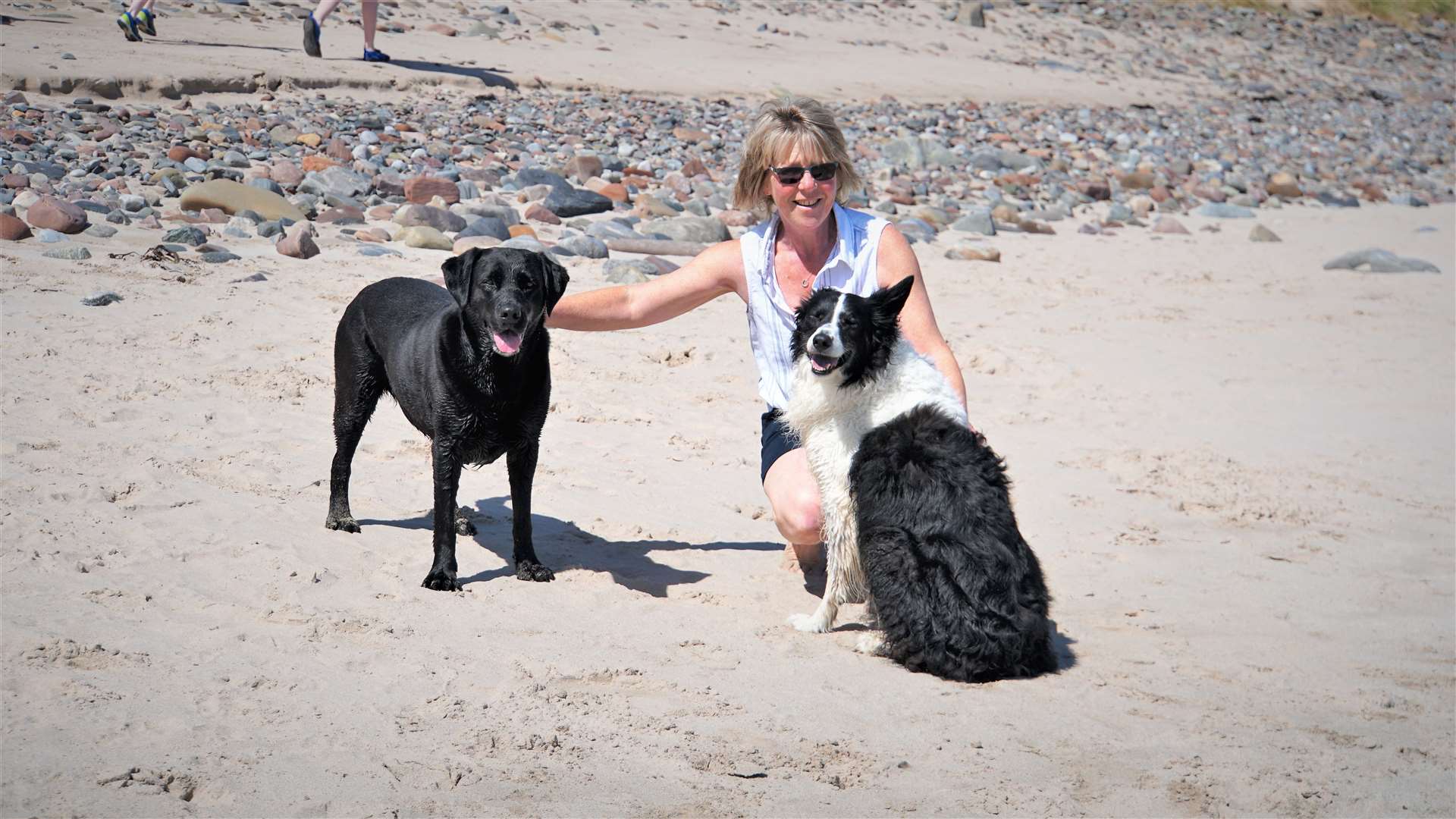 Jan Haines exercised her two dogs on Reiss beach and said it was sensational to be back. Pictures: DGS
