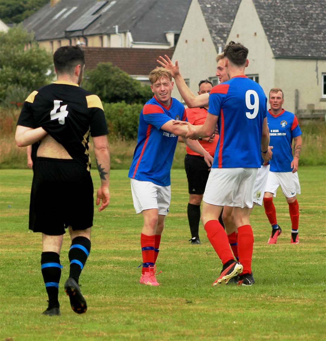 Ryan Calder takes the acclaim after putting Keiss 2-1 up in the first half. Picture: Alan Hendry