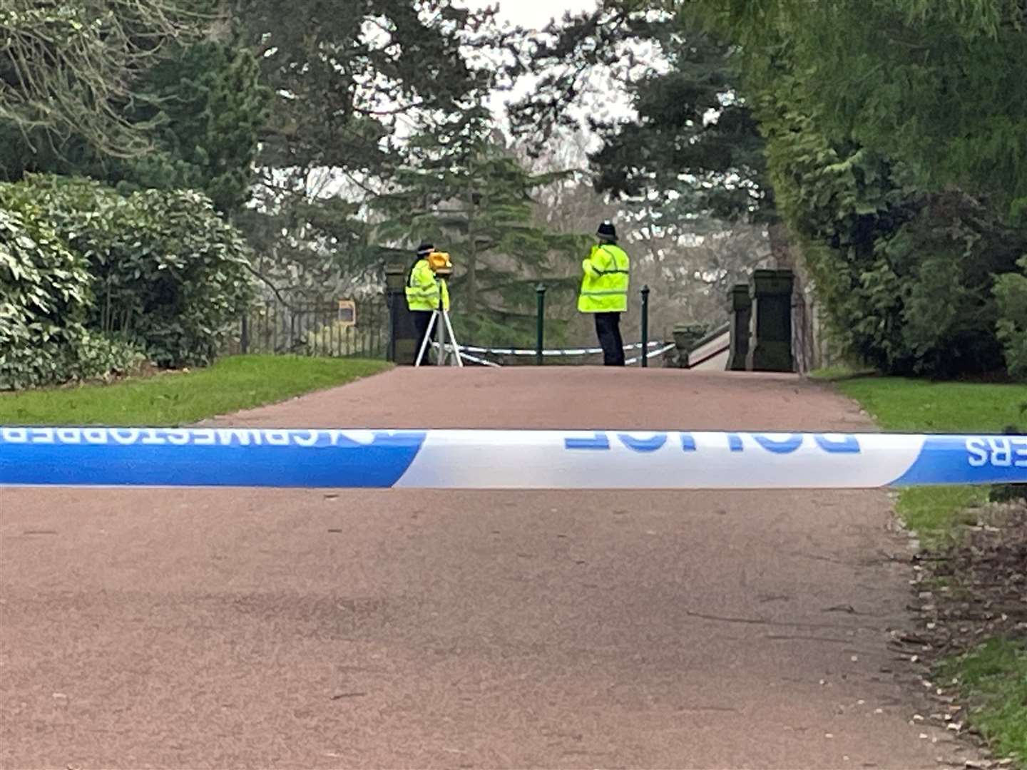 The scene in West Park, Wolverhampton, on Friday as police investigate the murder of 17-year-old Harleigh Hepworth (Matthew Cooper/PA)