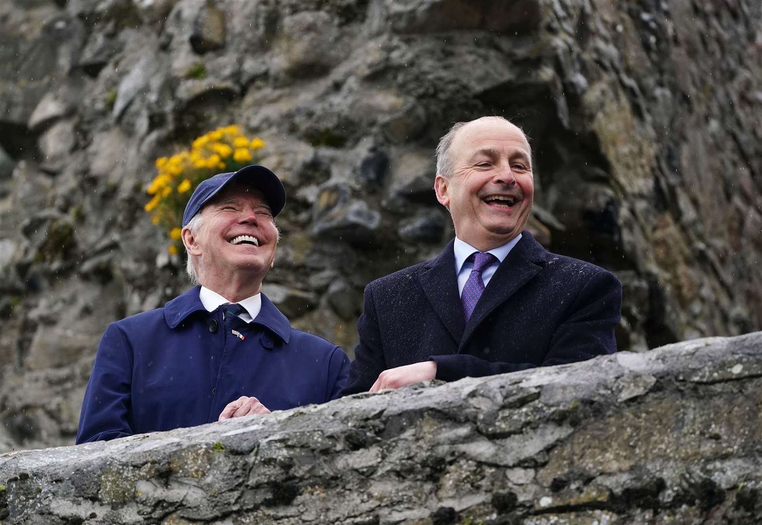 US President Joe Biden (left) with Tanaiste Micheal Martin at Carlingford Castle (Brian Lawless/PA)