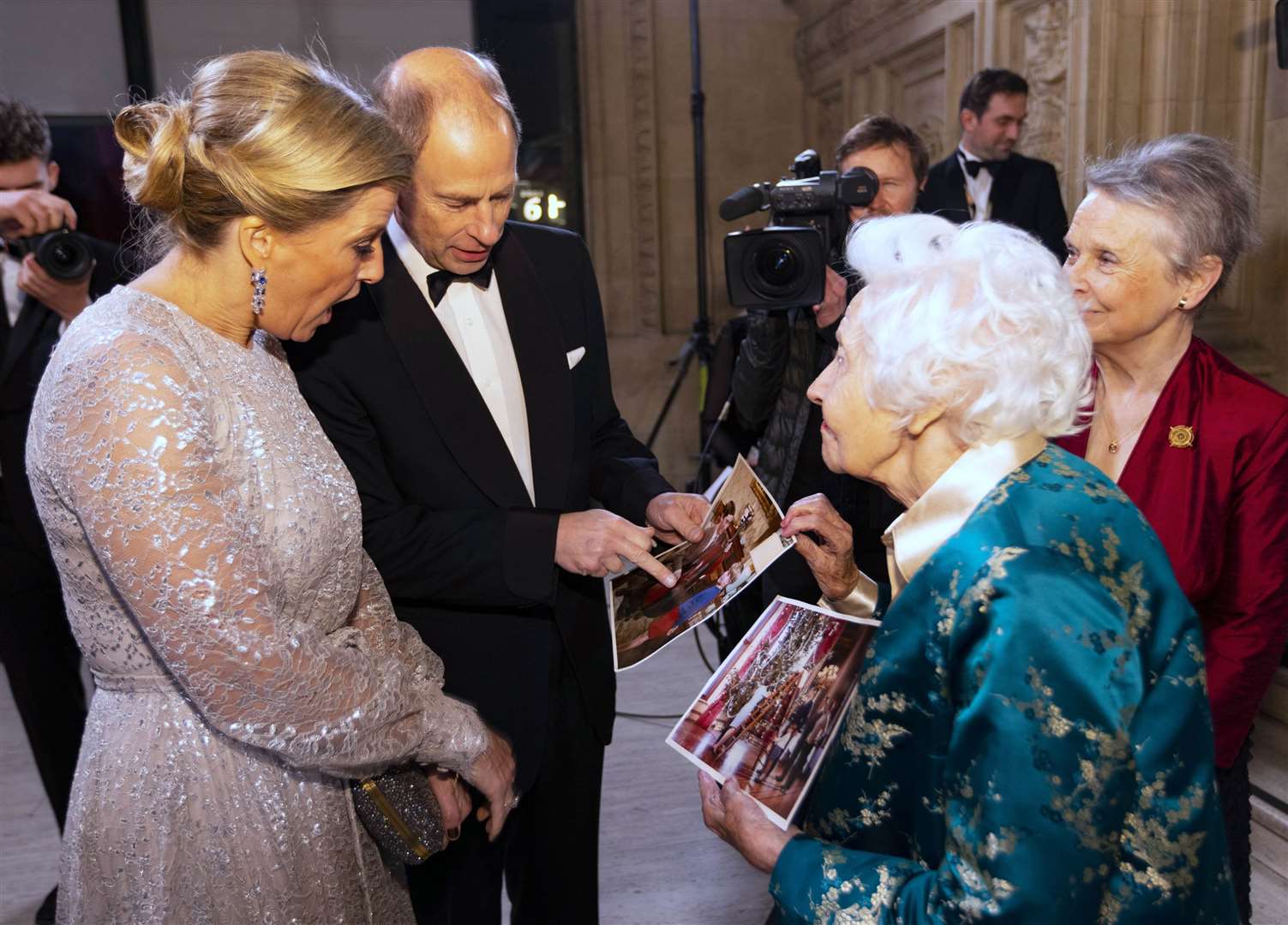 The Earl and Countess of Wessex meet Joan Williams, ex-royal photographer, as they attend the Royal Variety Performance at the Royal Albert Hall (David Parry/PA)