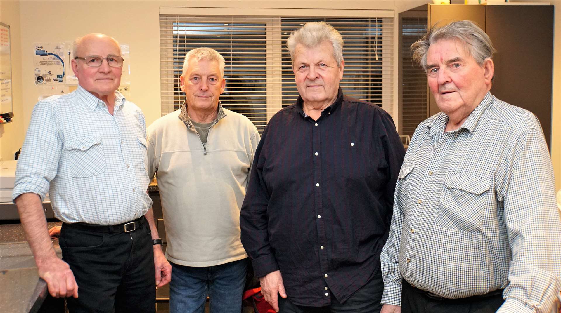 The outgoing vintage car club committee consists of Bert Cooper (safety officer and committee member), Les Bremner (committee member), David Green (treasurer) and Bert Macleod (chairman). Picture: DGS