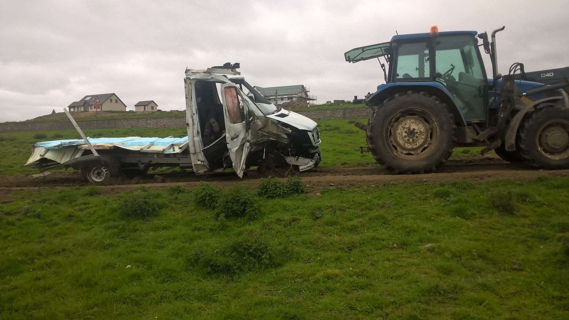 The van being towed up to the main road by a tractor. Pictures courtesy of Jim Macgregor