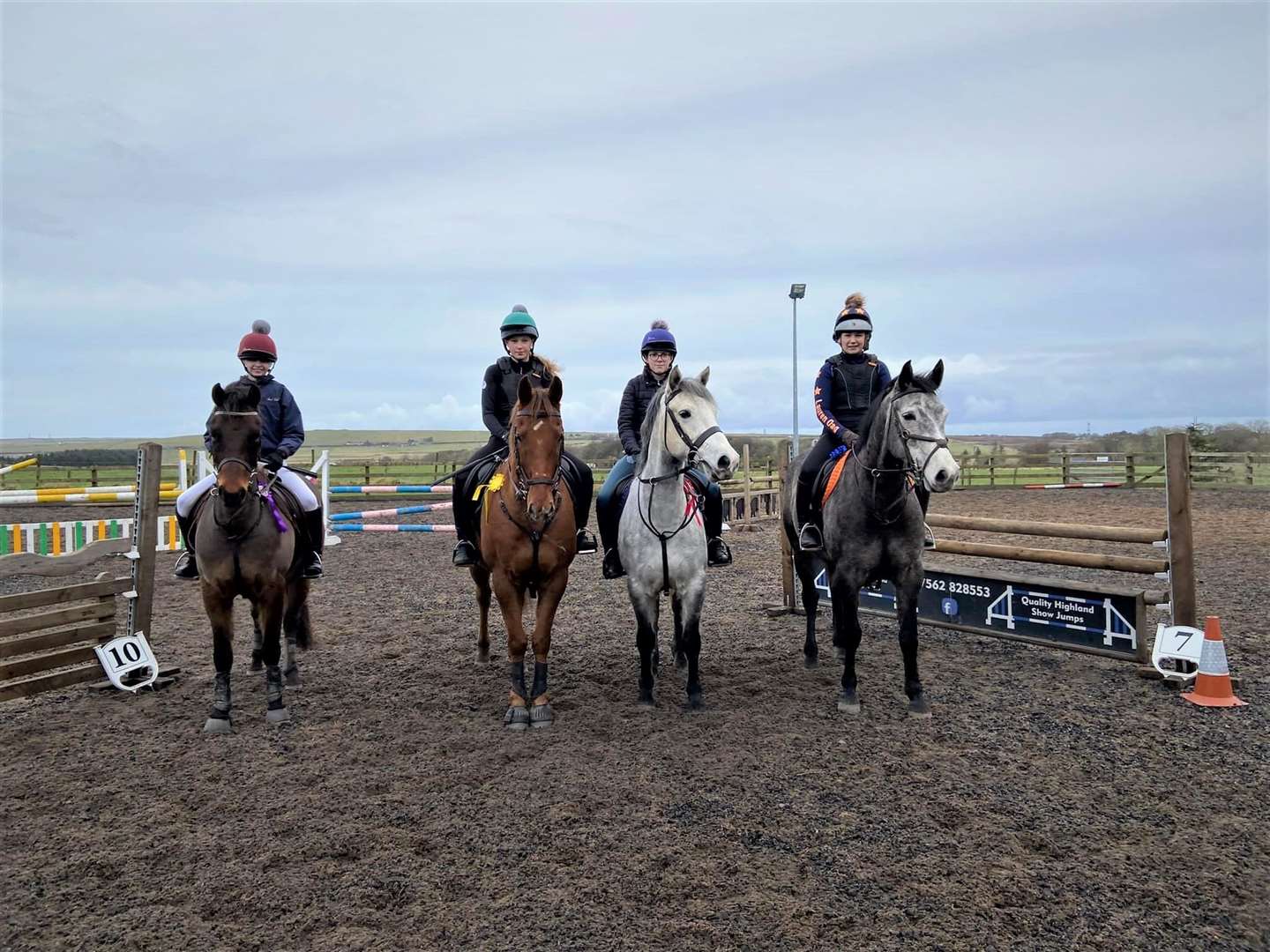 Some of the prize winners in the 90cm arena event. From left: Rowan Lee and Pedro, sixth, Erin Hewitson riding Rio Bravo, fourth, Alysha Holmes and Rory, second, and Lauren Oag who was first with Trendy Lexus and third with Candy Reign.