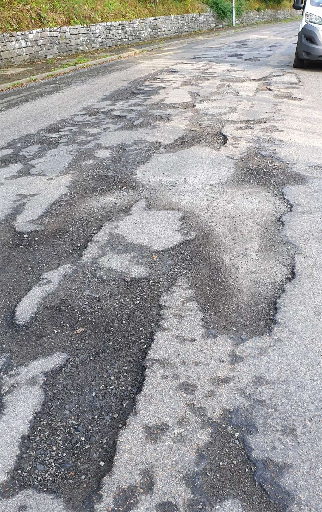 Damaged road surface in Union Street, Wick. Picture: Caithness Roads Recovery
