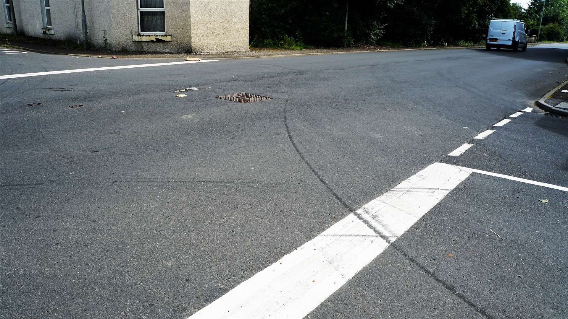 Watten crossroads showing tyre marks across the newly painted lines. Picture: DGS