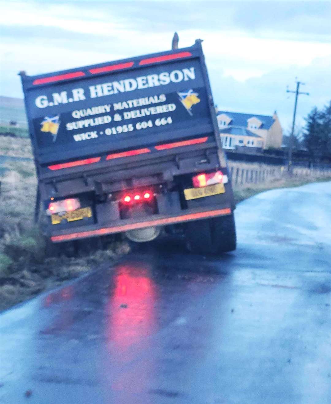 Lorry went off the road between Halkirk and Harpsdale today. Picture: Colin Clugston