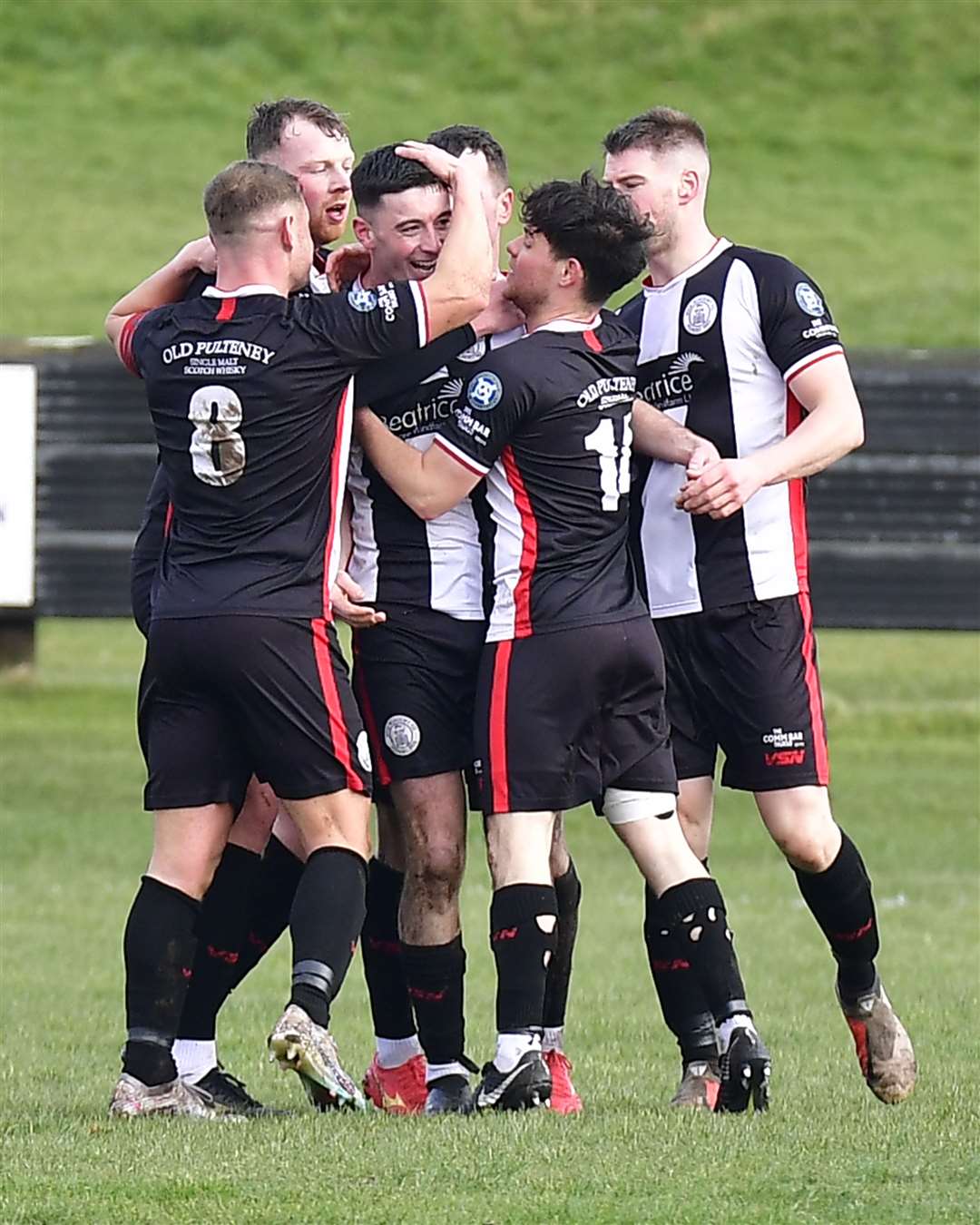 Academy players celebrate after Kyle Henderson scored directly from a corner against Buckie Thistle. Picture: Mel Roger