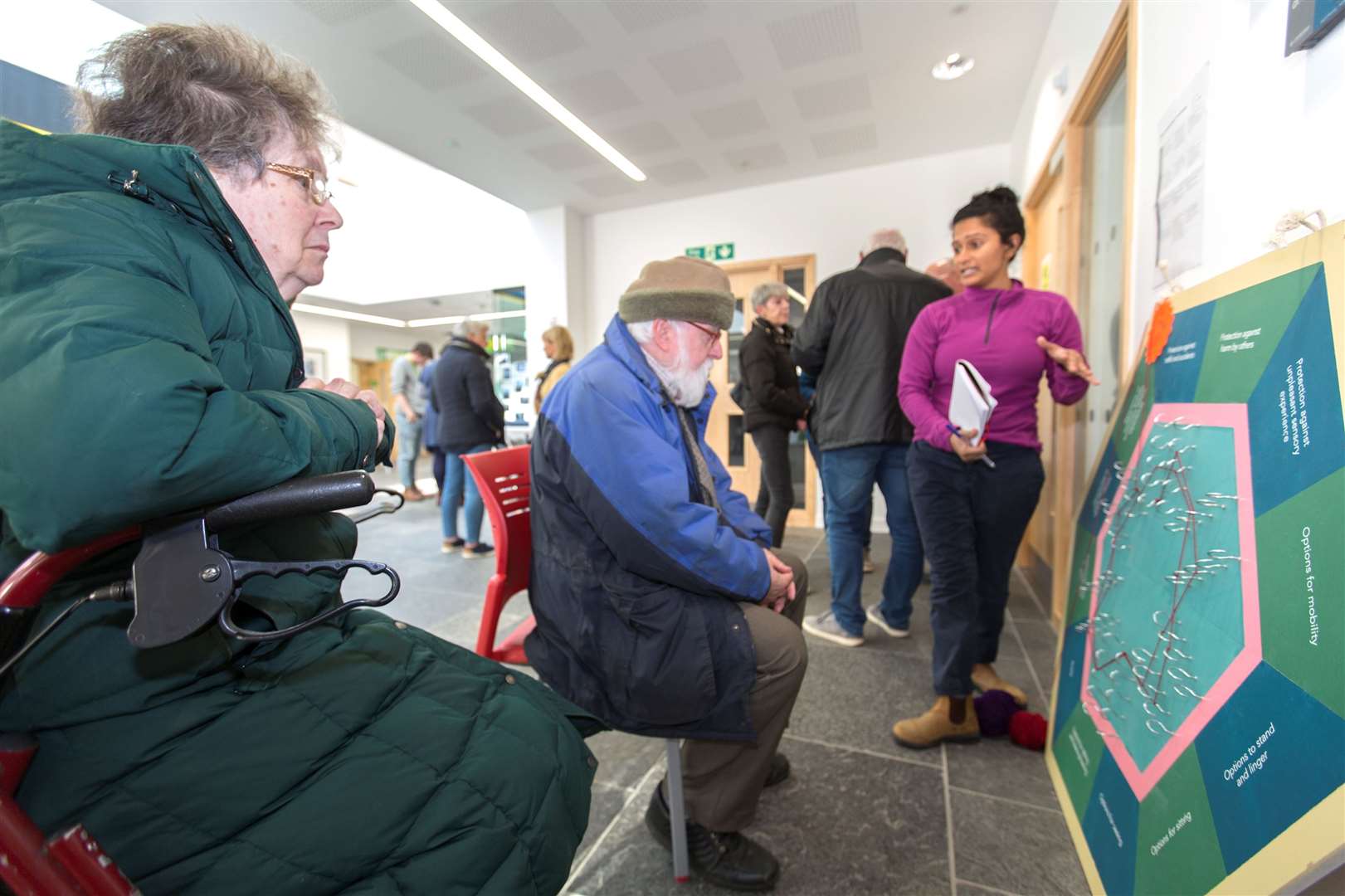 Members of the public sharing their opinions with the Sustrans team during a consultation event in October.