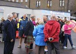 The duke takes time out of his busy schedule to chat to locals at the quayside.