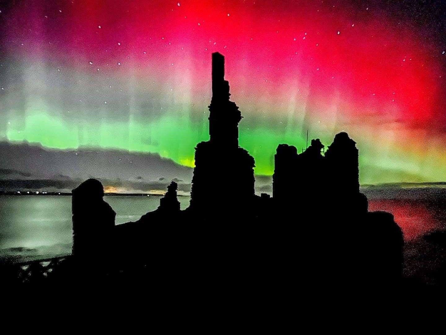Northern Lights seen beyond a silhouette of Castle Sinclair Girnigoe, pictured by Paul Steven of Wick.