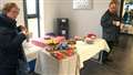 Refreshments at the front door of the Kingdom Hall. Picture: DGS