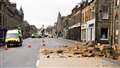 Tons of masonry collapsed onto the street from the parapet of the former Clydesdale Bank building on Traill Street in Thurso this morning. Picture: DGS