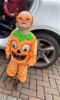 Matthew Hooker dressed as a pumpkin going to the Pulteneytown People's Project in Wick where he did all sorts of activities and games with other kids for Halloween.