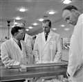 The Duke of Edinburgh being shown fuel rods in Dounreay's Fuel Cycle Area during a visit to the site in October 1957. Picture: DSRL and NDA