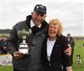 Neil Gillon, Barr, Ayrshire, with Boss receives the J W M Naughton Cup from Joyce Shearer for the highest placed Scottish bred dog or bitch owned and handled by a farmer.