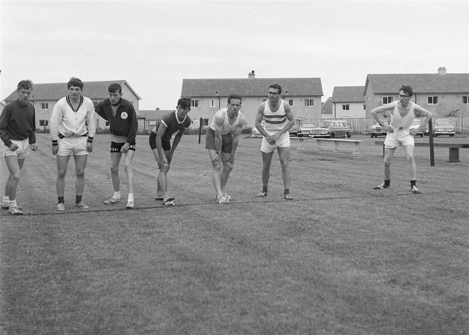 Runners lining up for a race during a Naver sports day in Thurso in the late 1960s or early 1970s. Jack Selby Collection / Thurso Heritage Society