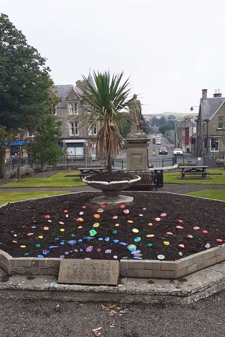 The start of Sir John's Square rainbow as part of the current Thurso Grows project which is for one year only.
