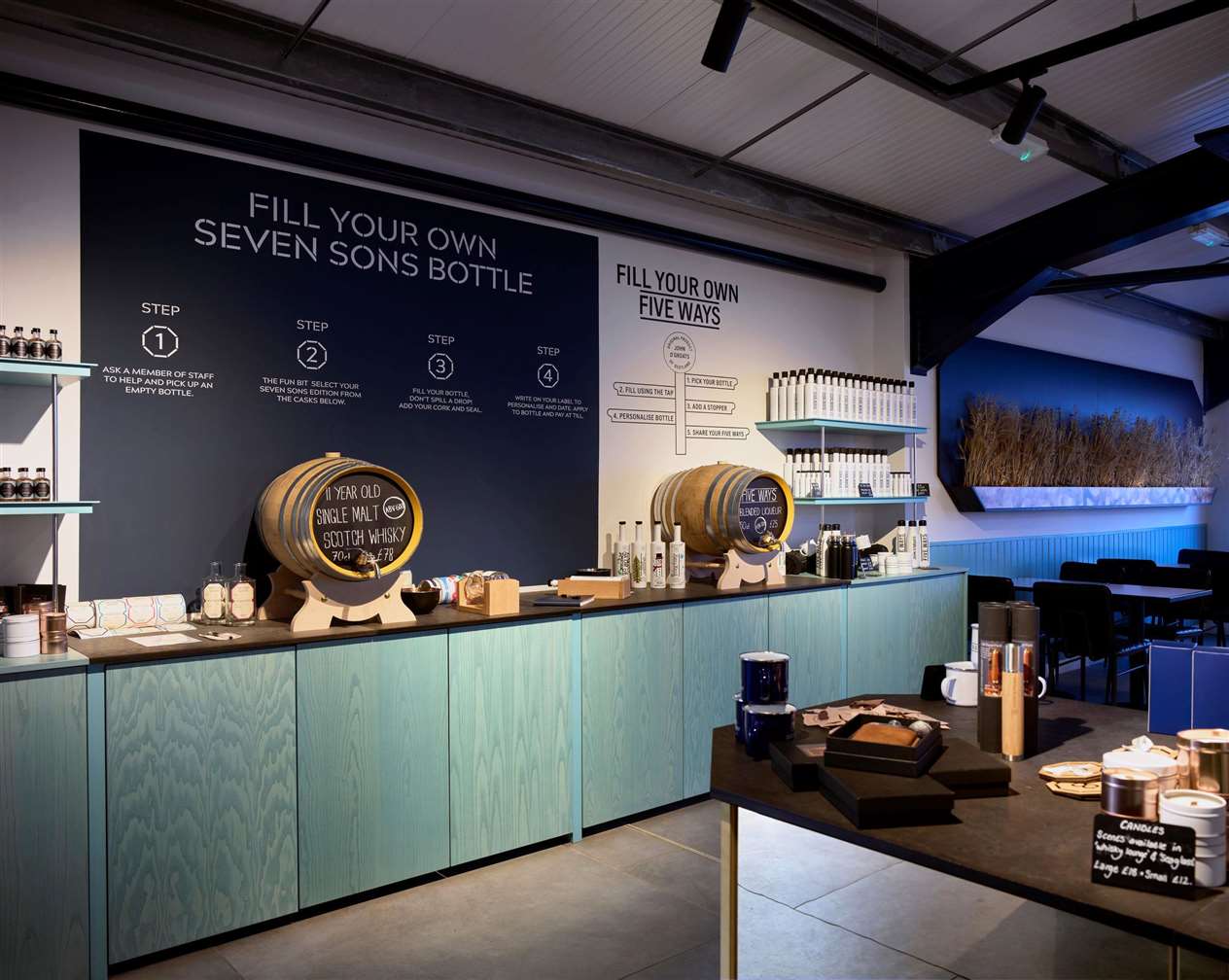 A section of the lounge area with 'fill your own' options for customers.