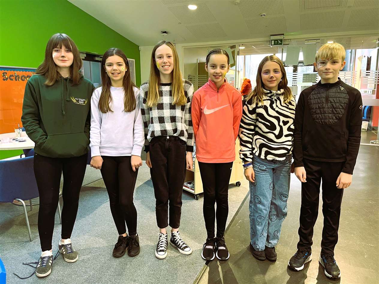 Noss P7 pupils show off their face paintings.