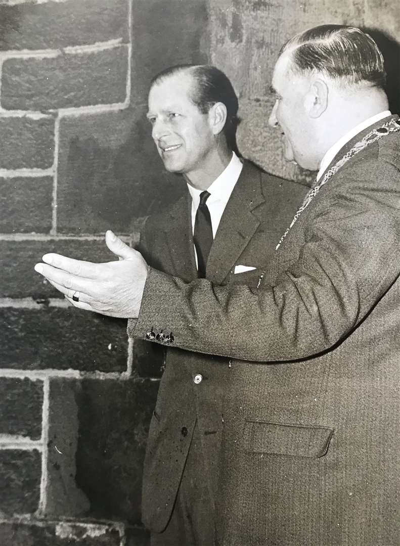Prince Philip and Wick Provost William Dunnett. Picture courtesy of Anne Dunnett