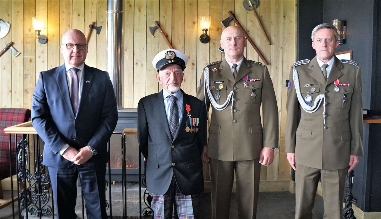 Ireneusz Truszkowski consul general at Polish embassy, Richard Polanski wearing his honorary naval hat, Polish defence attaché Colonel Mieczysław Malec and Polish warrant officer Krzysztof Stolarczyk. Picture: DGS