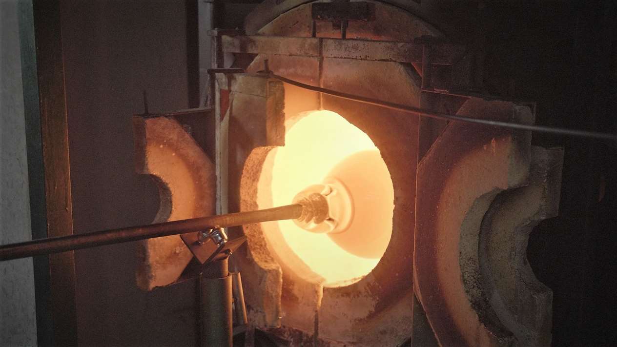 Glass is heated in the kiln to make it ready for sculpting.
