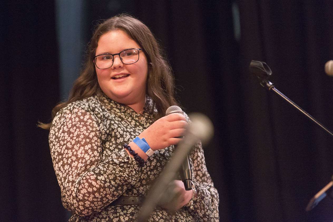 A first large-scale public performance for 12-year-old Olivia Petrie, the youngest granddaughter of Robbie Petrie of Robbie and The Brothers, who came on stage to perform Suds in a Bucket. Picture: Robert MacDonald/Northern Studios