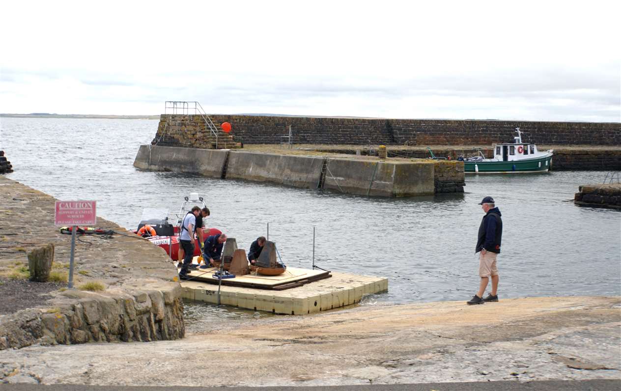 A small party of film crew were at Keiss harbour preparing for the scene showing Lord Mountbatten's boat being blown up.