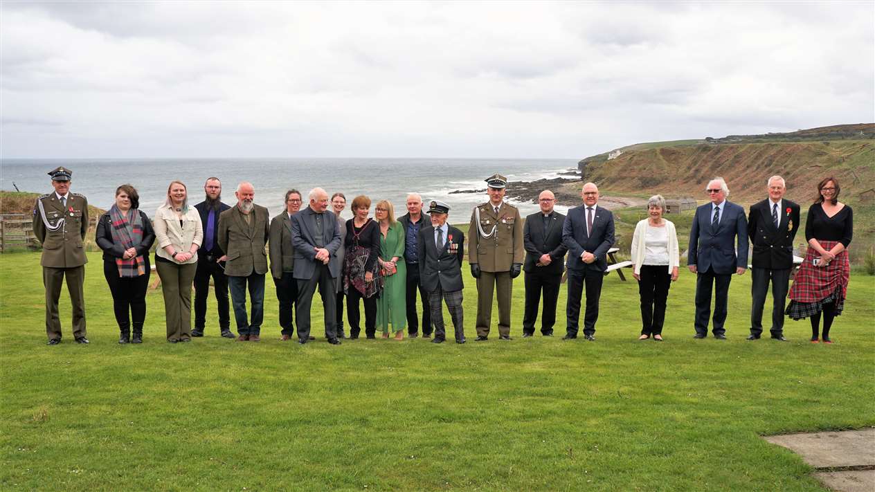 Friends, family and Polish embassy staff assemble after the honours were bestowed on Richard Polanski at centre wearing naval hat. Picture: DGS