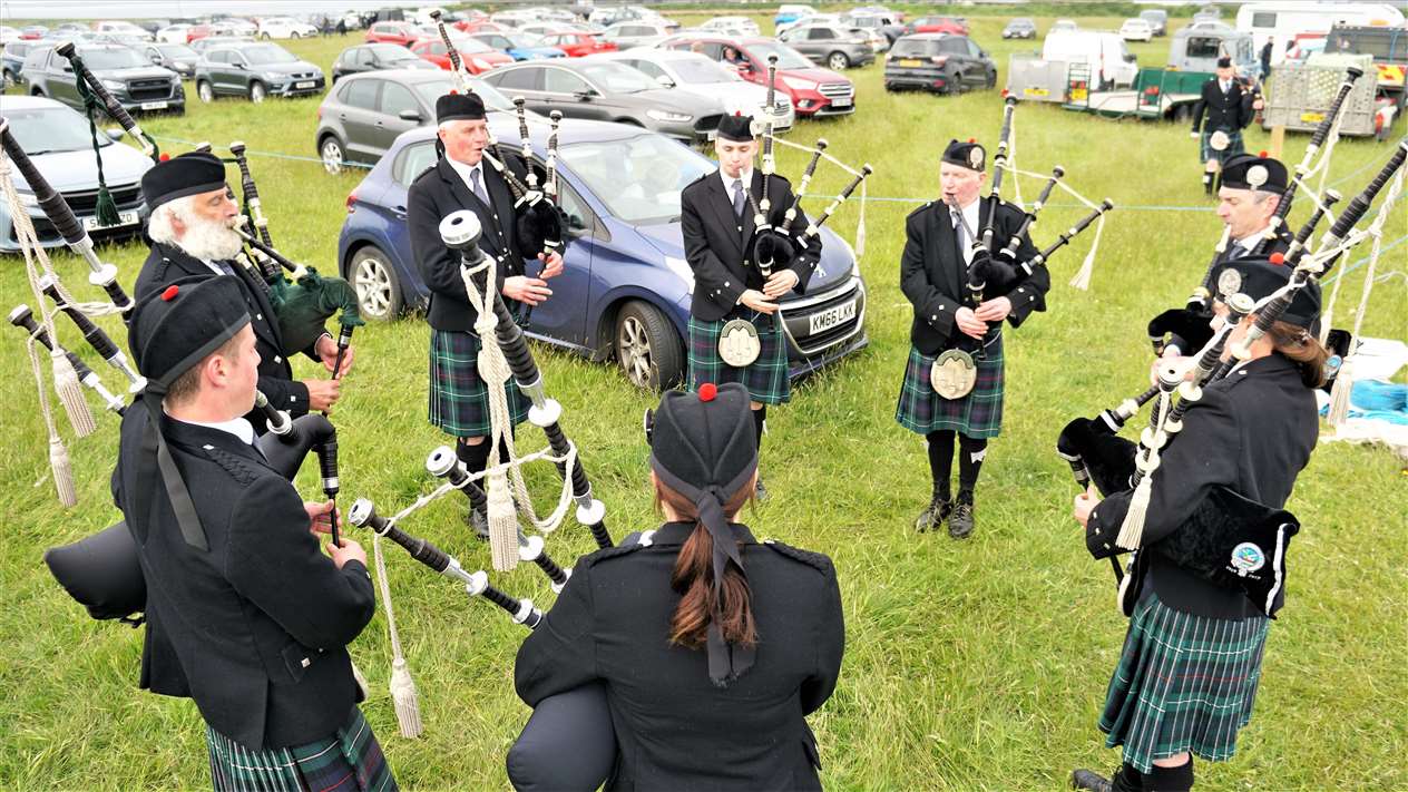 Wick RBLS Pipe Band put on a display at the Caithness and Sutherland Vintage and Classic Vehicle Club rally at John O'Groats on Sunday, June 11. Picture: DGS
